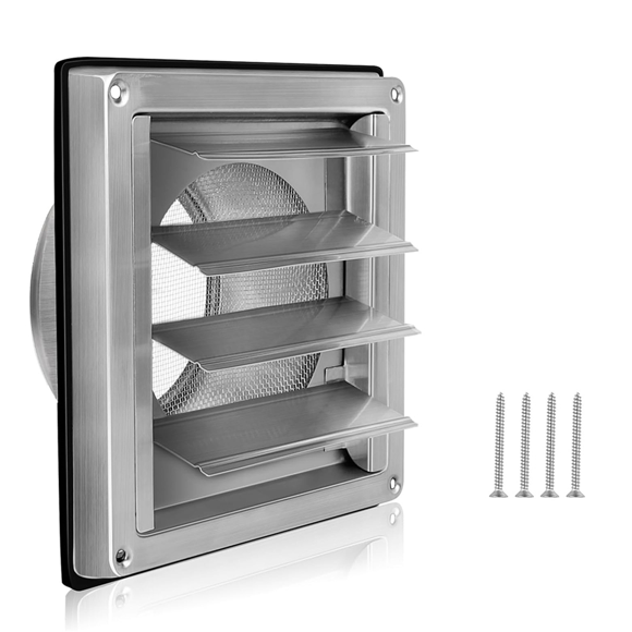 Ventilation Grille 150mm Stainless Steel Air Vents Cover, Louvered Grille Cover Vent Flat Ducting Air Vent Wall Inlet