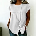 thumbnail image 5 of Ahdbta Womens Cotton Linen Tops Summer Short Sleeve Round Neck Button Babydoll Shirts Casual Loose Fit Cute Peplum Blouse, 5 of 6