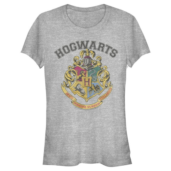 Junior's Harry Potter Vintage Hogwarts Crest Graphic Tee Athletic Heather Medium