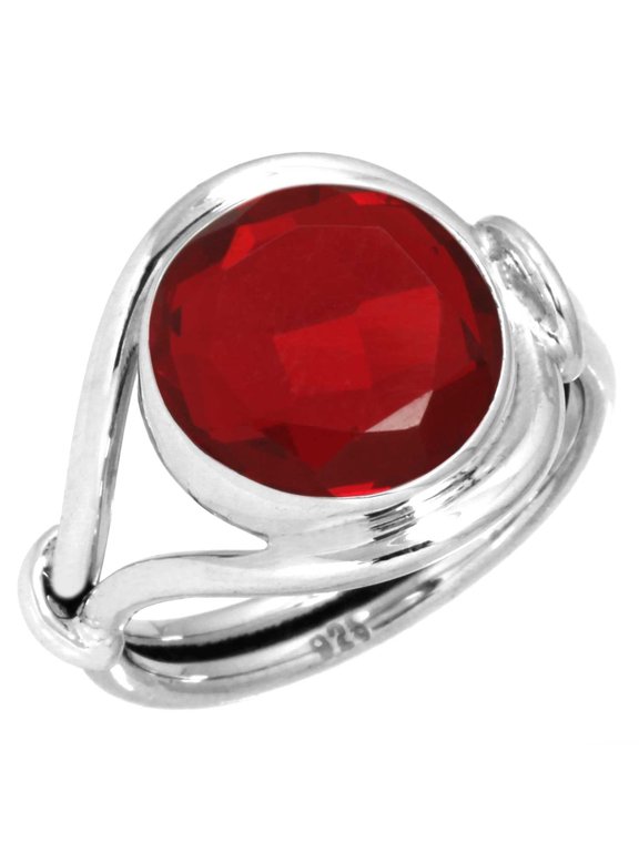 925 Silver Ring For Women - Teens Red Ruby Simulated Stone Silver Ring Size 7 July Birthstone Simple Silver Ring Size 7 Gift For Wife On Friendship Day 925 Silver Jewelry With Gemstone