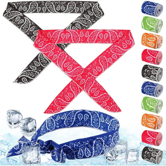 Kiibsot 10 Pack Cooling Neck Wraps Cooler Ice Wrap Scarf Bandanas, Ice Cool Scarf for Women Men for Hot Weather Summer Outdoor