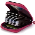 thumbnail image 2 of Estuche tipo billetera de cuero de primera calidad con cremallera delgada para tarjetas de visita/crédito con ranura para fotos transparente, billetera de viaje de seguridad (rojo), 2 of 5