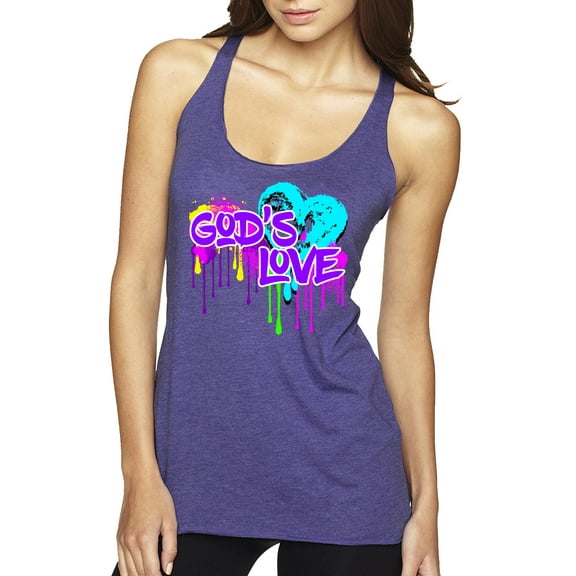 Wild Bobby, Graffiti Art God's Love, Inspirational/Christian, Women Tri-Blend Racerback Tank Top, Purple Rush, Medium