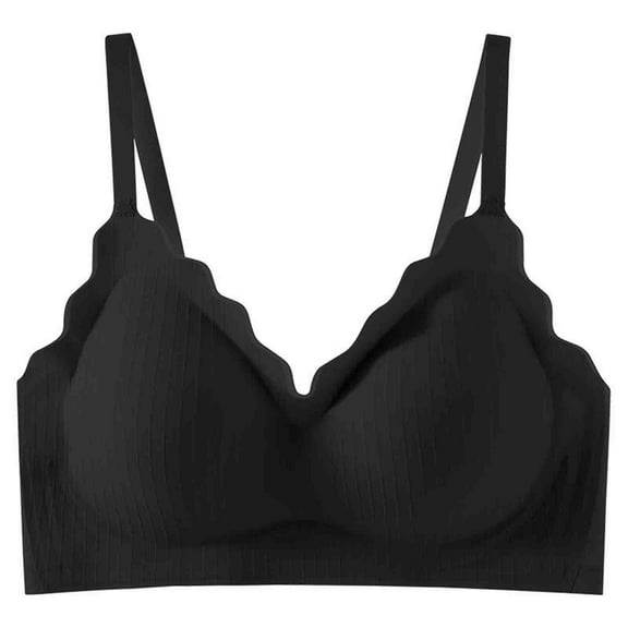 Fatuov Wirefree Bras for Women Full Coverage Push-Up Bralettes for Workout Spaghetti Straps Sexy Thin Breathable Summer Seamless Bras 38A, Black