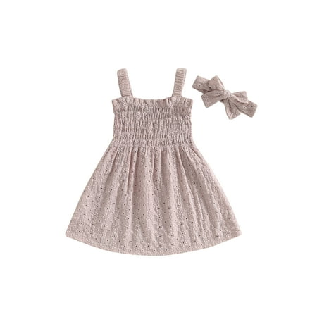 

jaweiwi Baby Toddler Girl Dress Outfits 0 6M 12M 18M 24M Sleeveless Frill Smocked Tank Dresses + Headband Set
