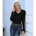 thumbnail image 5 of Womens Fall Clothes Long Sleeve Shirts Scoop Neck Ribbed Knit Slim Fitted Trendy Casual Tops Black S, 5 of 9