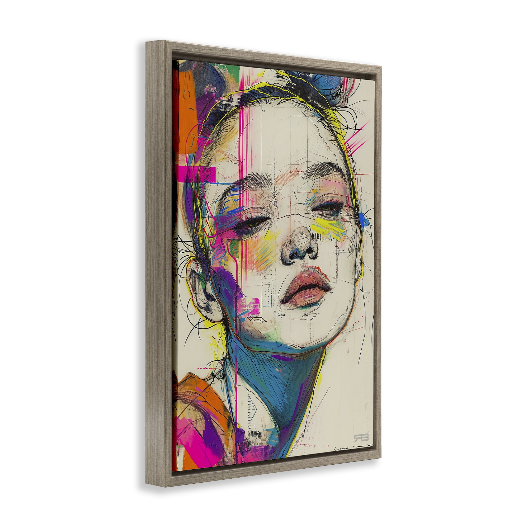 Stupell Industries Bright Sketch Visage Novelty Painting Brown Floater Framed Art Print Wall Art, 21 x 31
