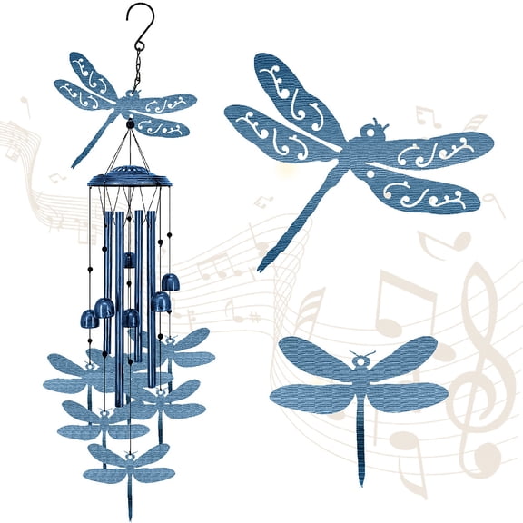 1 pc Iron Wind Chimes Hanging Ornaments with Aluminum Tube for Outdoor Garden Courtyard Decoration Dragonfly 85~114x100~140mm