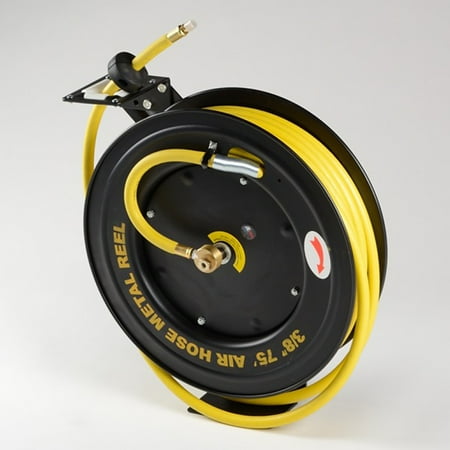 3/8" X 75 Foot Retractable Rubber Air Hose Metal Reel Rewind Compressor