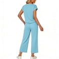 thumbnail image 5 of VBTAPA Travel Outfit Casual Lounge Sets 2 Piece Sets for Women Cap Sleeve Wide Leg Pants Summer Travel Vacation Outfits Blue M, 5 of 7