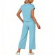 thumbnail image 3 of Top y falda Conjunto de las mujeres de la moda de color sólido suelto de manga corta con cuello en V con pantalones cortados de pierna ancha Set de bolsillo Pantalones y Top Set para las mujeres, 3 of 6