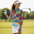 thumbnail image 4 of Uorisanigo Colorful Hippie Flowers Athletic Polo Workout Tops for Women Fashionable Zipper Neck Quick Dry Athletic Polo Shirts Stylish 3/4 Roll Sleeve Outing Wear for Workout Sports, 4 of 7