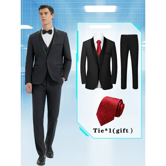 4pcs Men Suit Tuxedo Vest Pants Tie Shawl Collar Flap Pockets for Groomsmen Business Party Wedding Evening Dinner Formal Men Attire Retro Classic