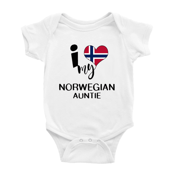 I Heart My Norwegian Auntie Norway Love Flag Infant Romper Baby Bodysuit (White, 3-6 Months)