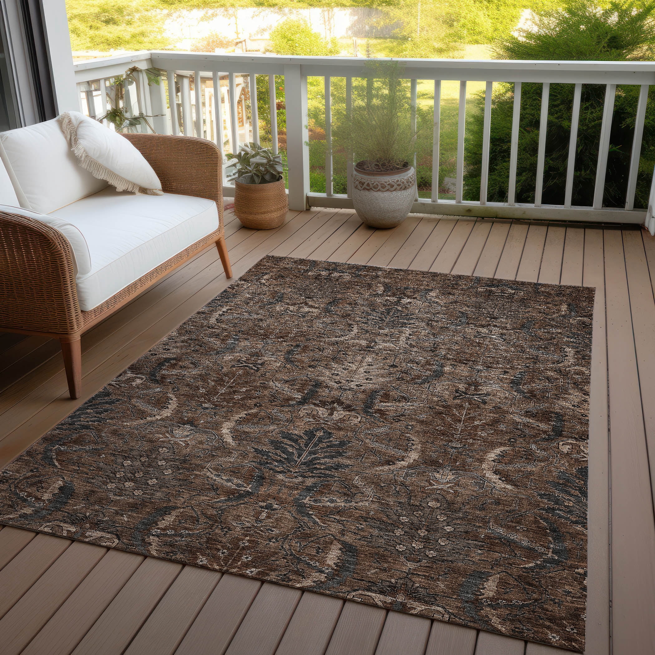 Addison Rugs Chantille Indoor/Outdoor Transitional Damask Fudge Washable Rectangle Rug, 8' x 10'