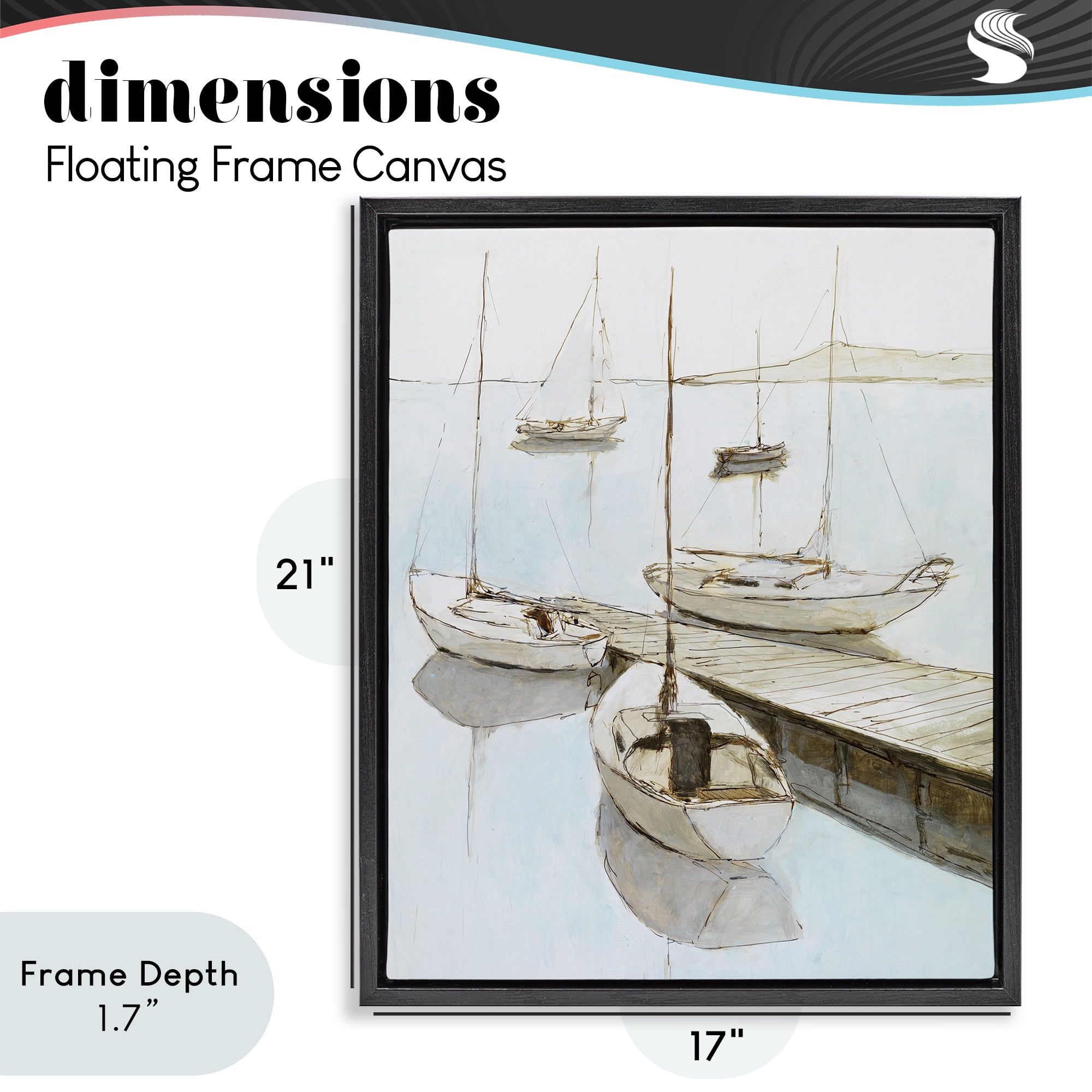 Stupell Industries Docked Sails Coastal Scene Black Framed Floater Canvas Wall Art, design by Lorenzo Collective