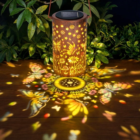 Solar outdoor lantern, colorful butterfly solar hanging lamp, waterproof outdoor garden decoration, hollow solar lamp, suitable for garden and path lighting
