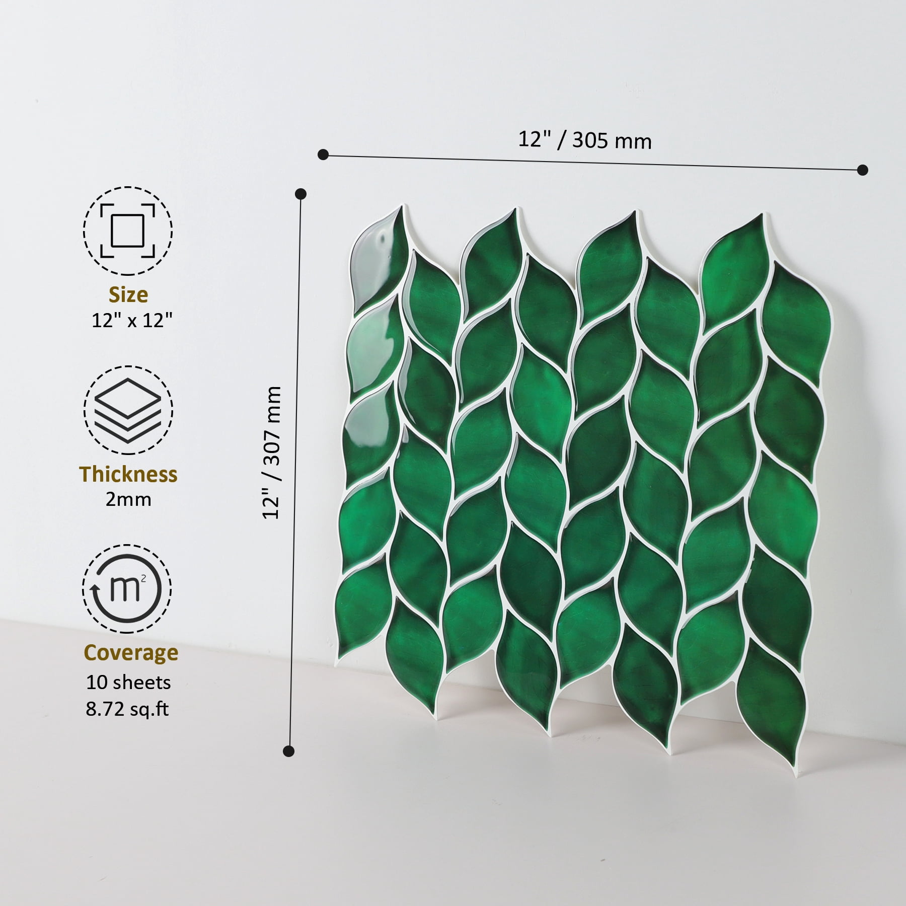 Peel and Stick Backsplash Leaf Tile, 10-Sheet Self-Adhesive Kitchen Backsplash Stick on Wall Tiles for Bathroom