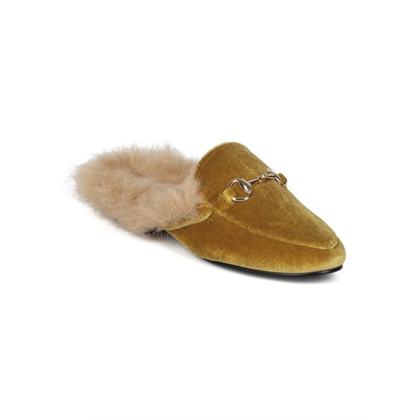 Alriscr New Women Velvet Horsebit Fur Lined Loafer Mule 18018 Cape