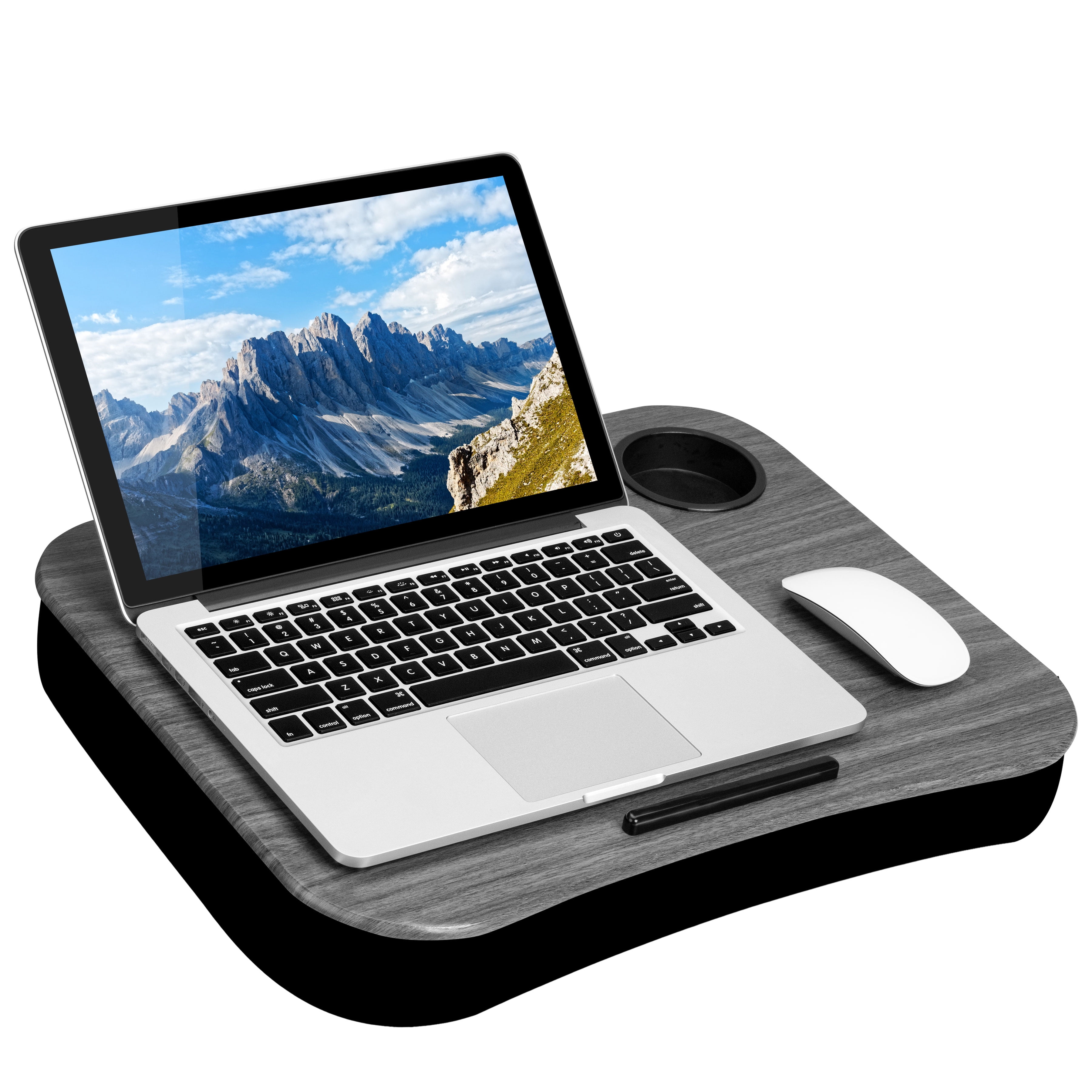 LapGear Cup Holder Lap Desk for up to 15.6" Laptops, Gray Wood
