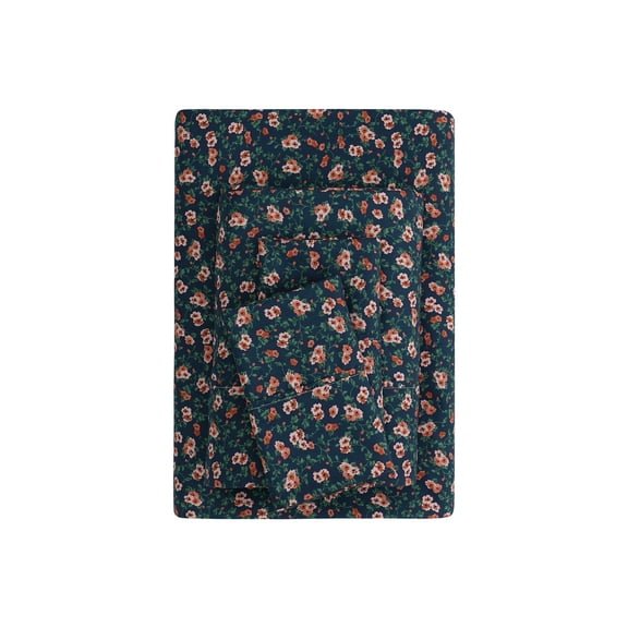 Mainstays Super Soft Brushed Microfiber Bed Sheet Set, Blue Multi Floral, King, 4 Piece