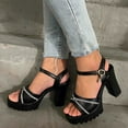 thumbnail image 2 of Mepaouo Wide Width Heels for Women Block Platform High Heeled Sandals Open Toe Dress Shoes Black 6.5, 2 of 7