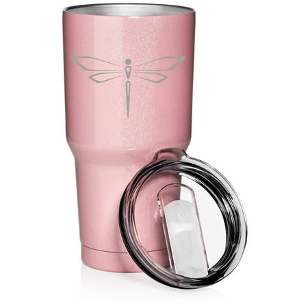 

30 oz Tumbler Stainless Steel Vacuum Insulated Travel Mug Cup Dragonfly (Pink Glitter)