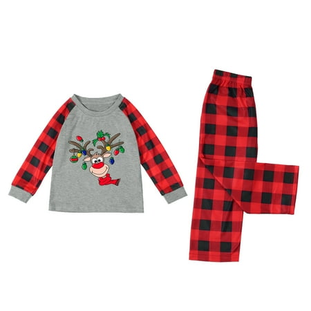 

Family Matching Christmas Pajamas Set Plaid Sleeves Cute Pattern Printing Festival For Adults & Kids Parent Child Outfit