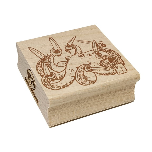 Octopus with Kitchen Knives Square Rubber Stamp Stamping Scrapbooking Crafting - Small 1.25in