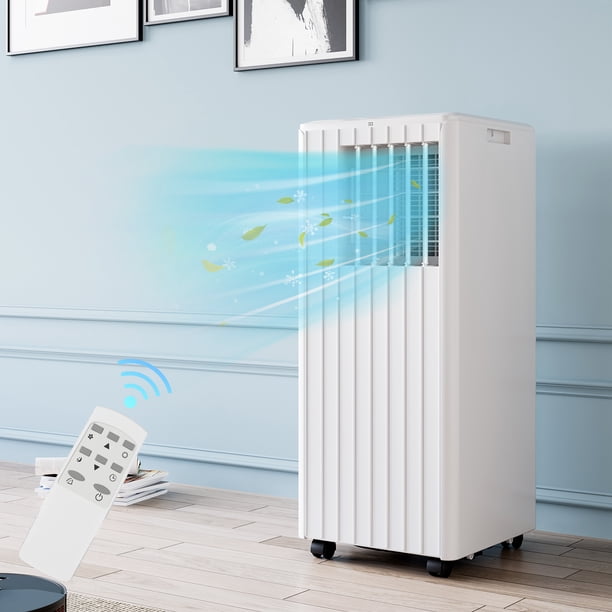 8000 BTU AC portátil | Refrigeración, deshumidificador y ventilador 3 en 1 para habitaciones de hasta 350 metros cuadrados Incluye temporizador de 24 horas, control remoto y kit de ventana