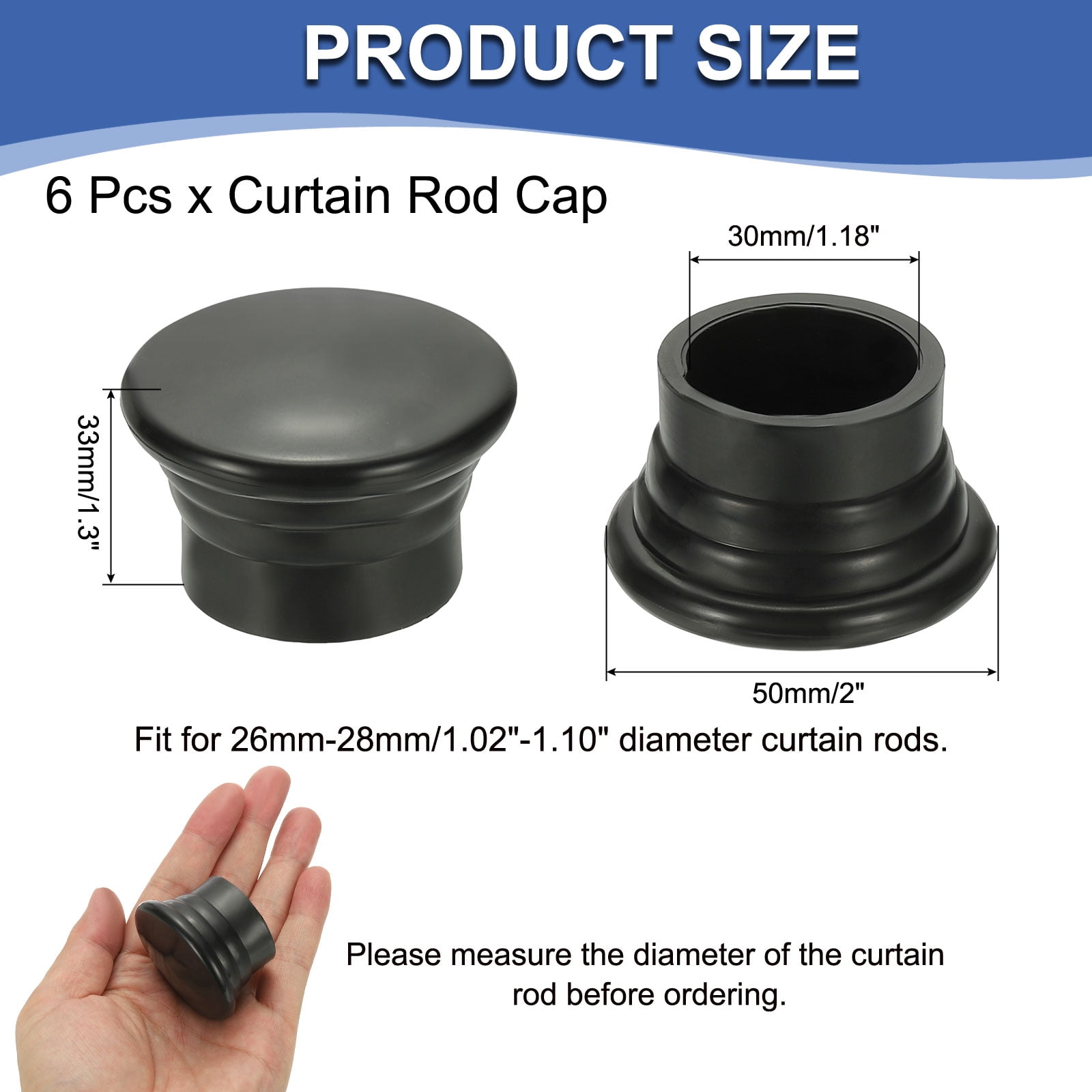 Unique Bargains Curtain Rod Ends Plastic Drapery Rail Pole Head Cap 26mm Black