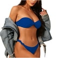 thumbnail image 2 of UTSJKR High Cut Bikini Sets for Women Knot Front Bandeau Two Piece Swimsuit Strapless Bikini Set Bathing Suit Dark Blue S, 2 of 5