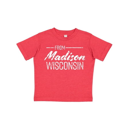 

Inktastic From Madison Wisconsin in White Distressed Text Gift Toddler Boy or Toddler Girl T-Shirt