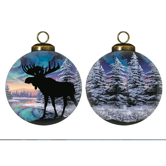 Inner Beauty Northern Dreams Moose Hand Painted Glass Winter Ornament