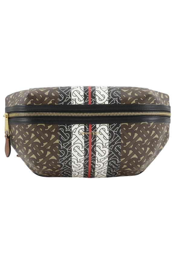 Pre-Owned Burberry TB Monogram Stripe E Canvas Bum Bag Body 8021483 PVC x Leather Brown Unisex