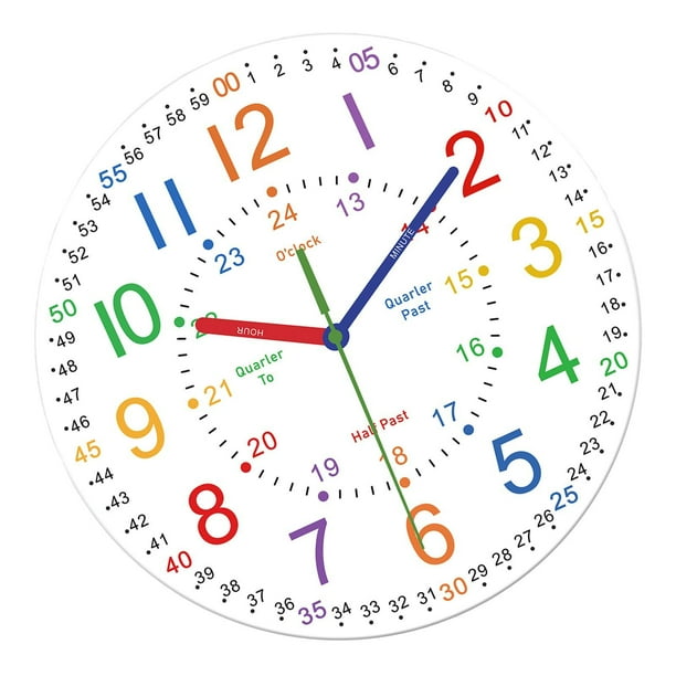 Reloj de pared para niños, decoración de pared, colorido, redondo, de madera, analógico, de 12 pulgadas, decorativo, silencioso, para interior, jardín Estilo A