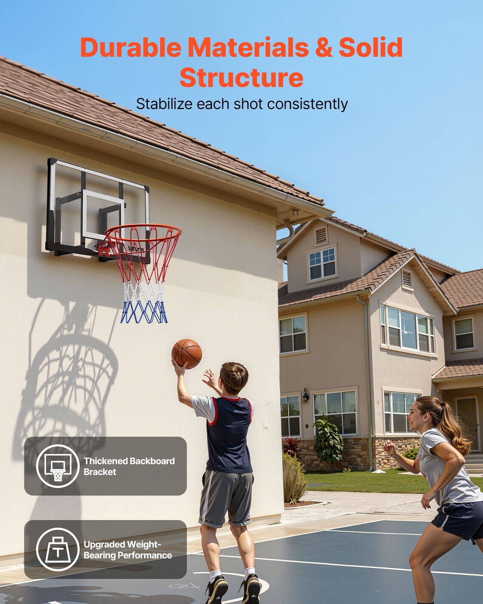 CAFORKP 44-inch Mounted Basketball Hoop, 0.08 inch Thickened PC Backboard & Net