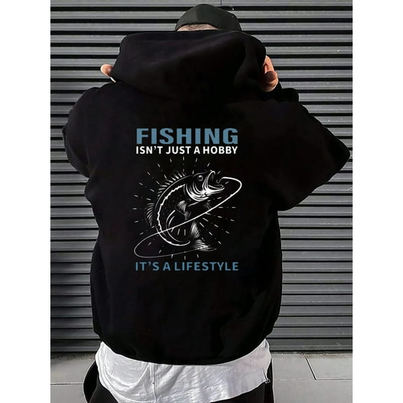Men's Fishing Hoodie - Pullover sweatshirt with "Fishing is a Lifestyle" printed on back, soft texture for anglers