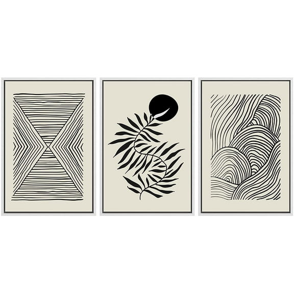 PixonSign Framed Canvas Print Wall Art Set Geometric Vintage Jungle Plant Patterns Abstract Shapes Illustrations Modern Art Minimalism Decorative for Living Room, Bedroom, Office - 24"x36"x3 White