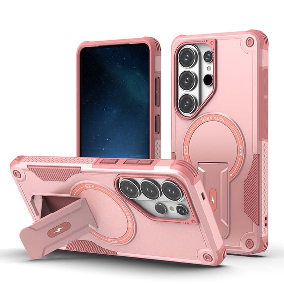 for Samsung Galaxy A17 5G Phone Case with Adjustable Kickstand,Compatible with Mag-Safe Shockproof Anti-fall Bumper Cases Heavy-Duty Rugged Magnetic Protective Phone Case Cover,Pink
