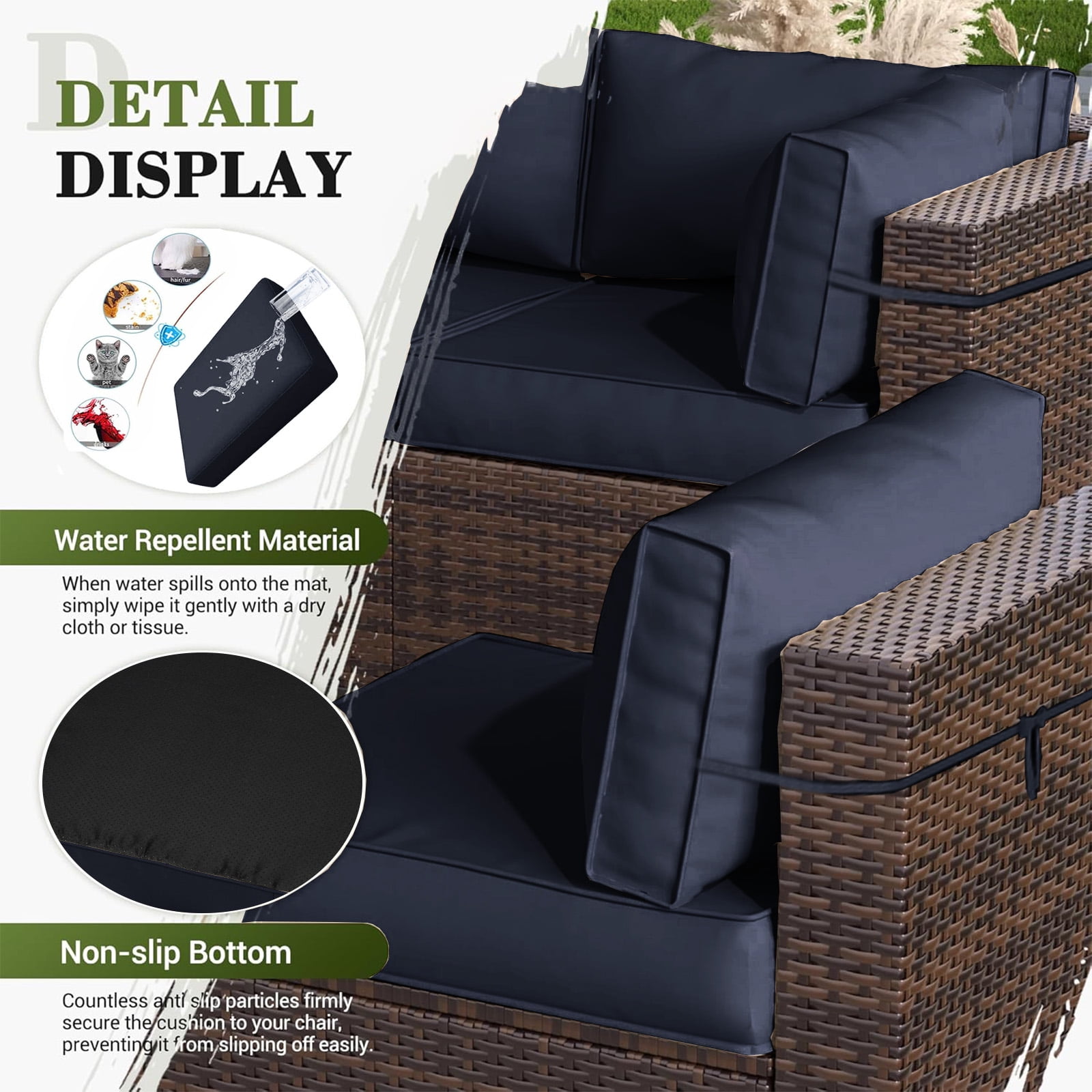 PUKNLY Outdoor Furniture Replacement Cushions, Fits 6-seat Sectional Rattan Conversation Set, 14 Piece Patio Water-Resistant Replacement Sofa Cushions, Liner&Cover