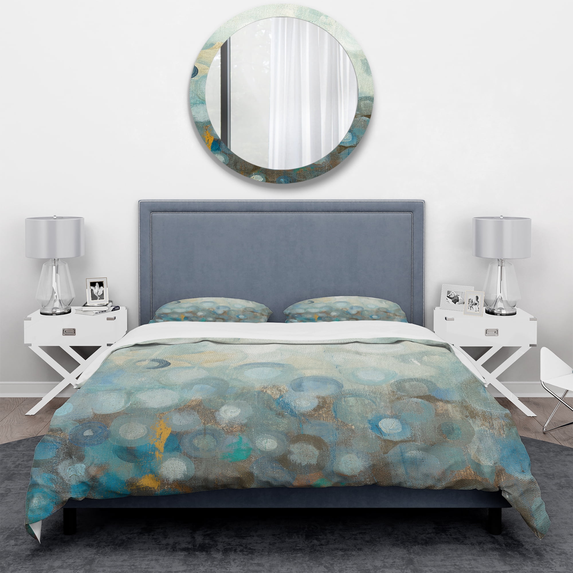 Designart 'Blue and Bronze Dots on Glass II' Geometric Duvet Cover Set