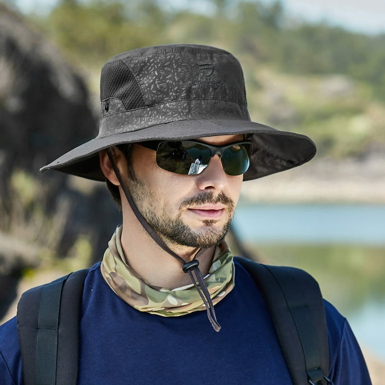 WEAIXIMIUNG Men Mountaineering Fishing Solid Color Hood Rope Outdoor Shade  Foldable Casual Breathable Bucket Hat Bucket Hats Bulk Adult Black