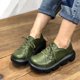 thumbnail image 3 of Zapatos de plataforma con cordones de color verde para primavera 2022, zapatos planos casuales de cuero de vaca genuino hechos a mano, zapatos individuales, 3 of 5