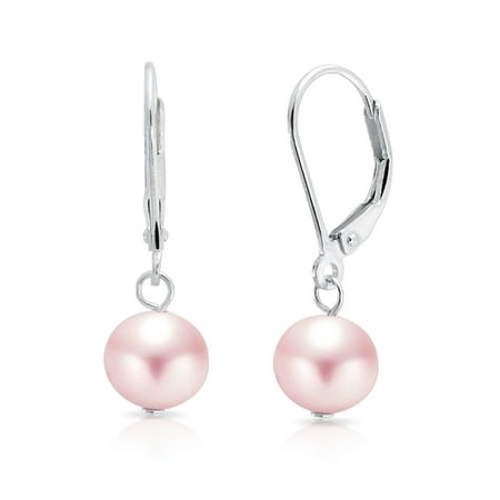 Pearl Cluster Drop Necklace - Pale Pink Freshwater Cultured Pearl Leverback Drop Ball Earrings For Women 925 Sterling Silver