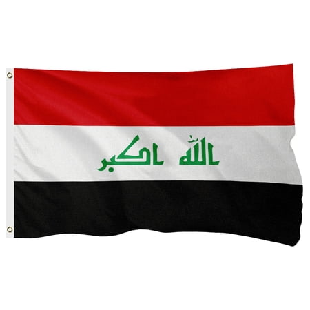 Iraq Iraqi Flag, 400D Heavy Duty Polyester, Double-Sided Printing, Quadruple Stitched Fly Hem, Fade Resistant, 2 Brass Grommets, National Flag of Iraq for Home Outdoor