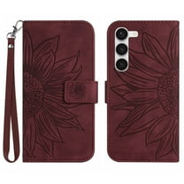 Dteck for Galaxy S23 FE Phone Case Wallet with Credit Card Slots Holder, Women Embossed PU Leather Flip Folio Protective Case with Wrist Strap for Samsung Galaxy S23 FE 5G,Winered