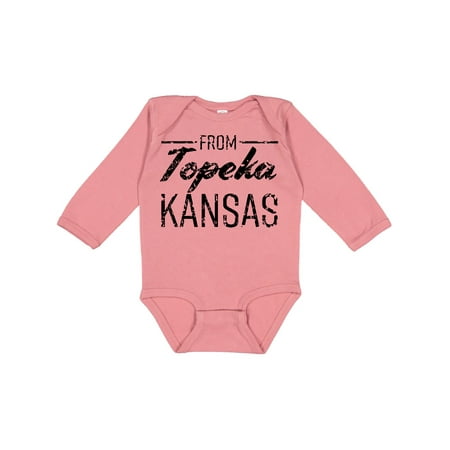 

Inktastic From Topeka Kansas in Black Distressed Text Gift Baby Boy or Baby Girl Long Sleeve Bodysuit