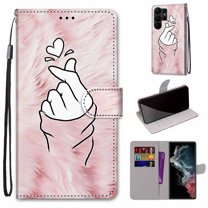 SaniMore Painted Wallet Case Compatible with Galaxy S23 Ultra, Stylish PU Leather Shell Magnetic Closure Shockproof Kickstand Case with Wrist Strap for Samsung Galaxy S23 Ultra,