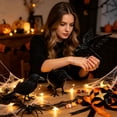 thumbnail image 7 of 6 Pack Halloween Realistic Black Crow Decorations Lifelike Feathered Ravens with Clips Party Props for Fence Tree Pumpkin Indoor Outdoor Decor, 7 of 7